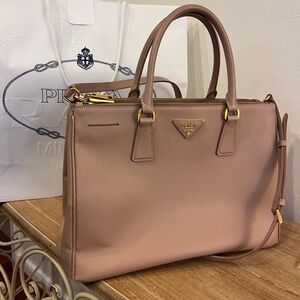 Prada Saffiano Lux Leather Double Zip Tote Bag